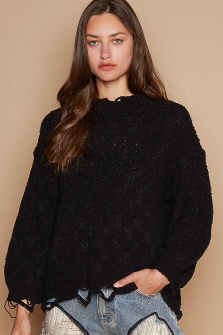 POL Cable Knit Cutout Long Sleeve Sweater - S. M. & Co.