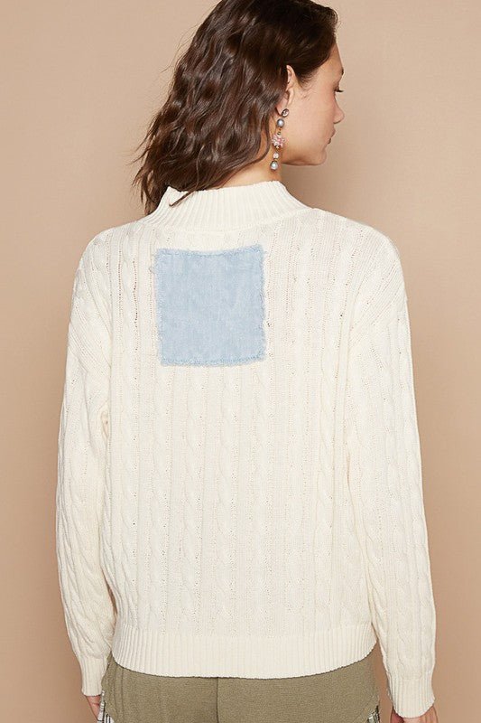 POL Cable - Knit Peace Patch Dropped Shoulder Sweater - S. M. & Co.