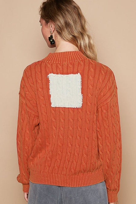 POL Cable - Knit Peace Patch Dropped Shoulder Sweater - S. M. & Co.