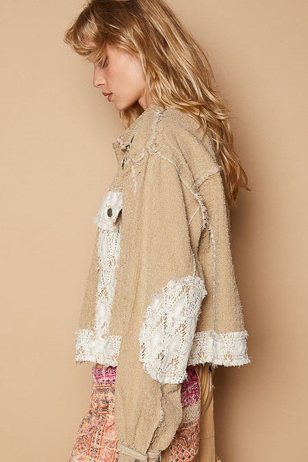 POL Crochet Patch Embroidered Button Up Jacket - S. M. & Co.