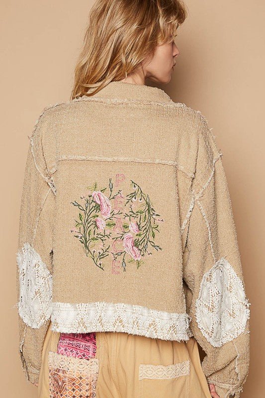 POL Crochet Patch Embroidered Button Up Jacket - S. M. & Co.