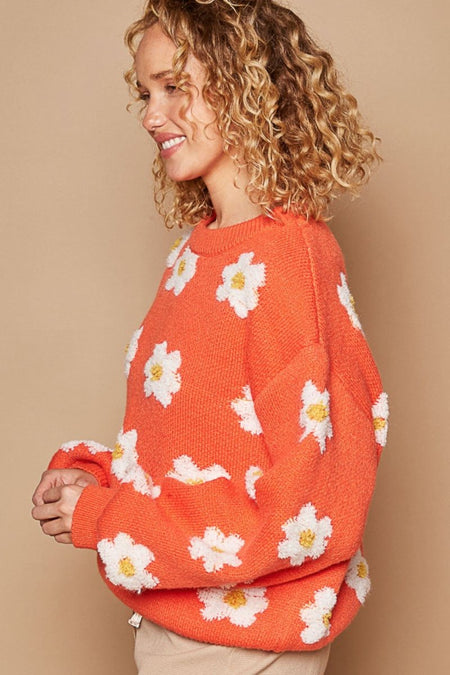 POL Daisy Pattern Drop Shoulder Sweater - S. M. & Co.