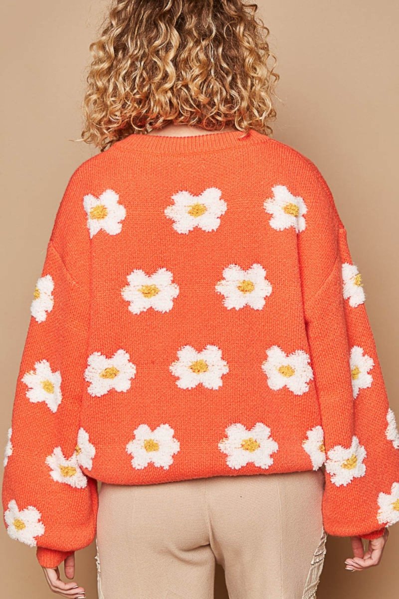 POL Daisy Pattern Drop Shoulder Sweater - S. M. & Co.