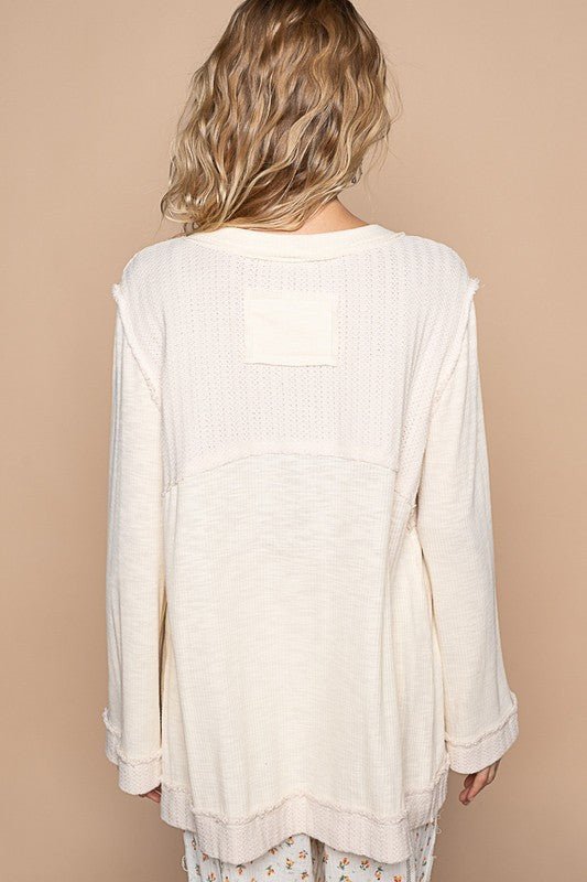 POL Embroidered Round Neck Long Sleeve Knit Top - S. M. & Co.