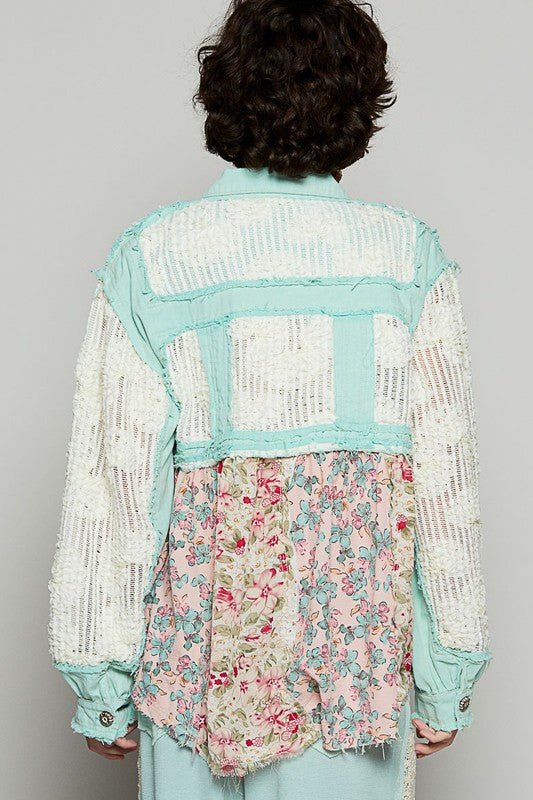 POL Floral Crochet Lace Frayed Edge Button Up Shacket - S. M. & Co.