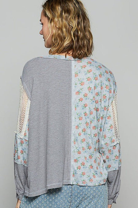 POL Floral Crochet Patch V - Neck Top - S. M. & Co.