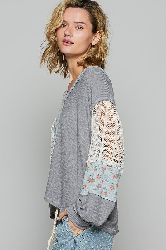 POL Floral Crochet Patch V - Neck Top - S. M. & Co.