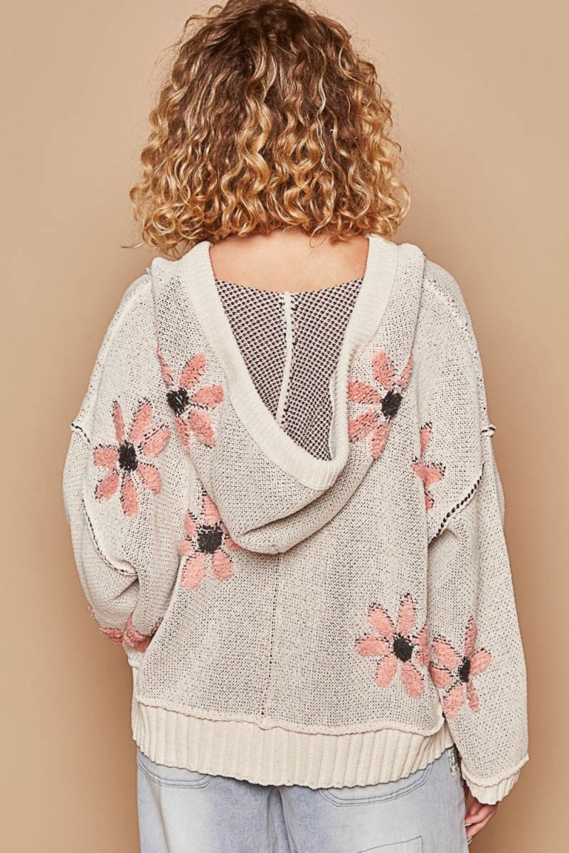 POL Floral Pattern Hooded High - Low Sweater - S. M. & Co.