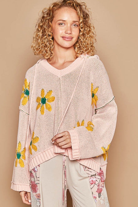 POL Floral Pattern Hooded High - Low Sweater - S. M. & Co.