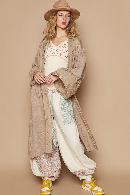 POL Flower Lace Trim Open Front Longline Cardigan - S. M. & Co.