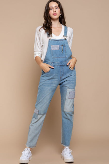 POL Front Chest Zipper Slim Leg Denim Overalls - AnAs Market