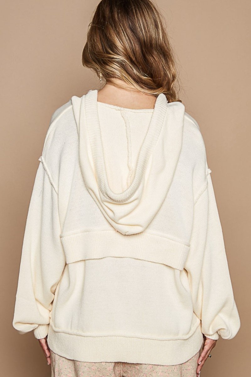 POL Half Zip Drop Shoulder Hooded Sweater - S. M. & Co.