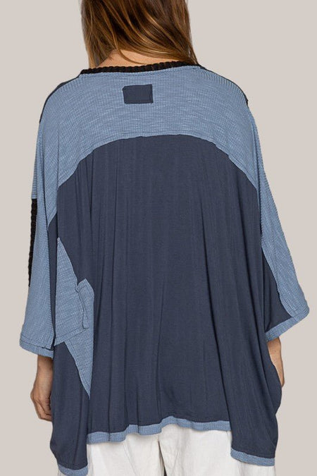 POL High - Low Contrast V - Neck Top - S. M. & Co.