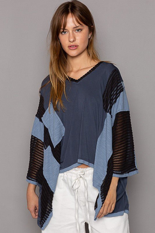 POL High - Low Contrast V - Neck Top - S. M. & Co.