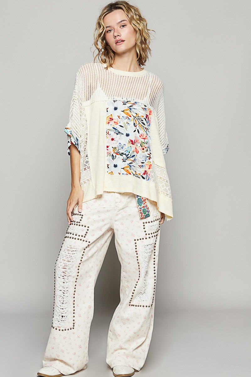 POL Hollow Out Floral Half Sleeve Knit Top - S. M. & Co.