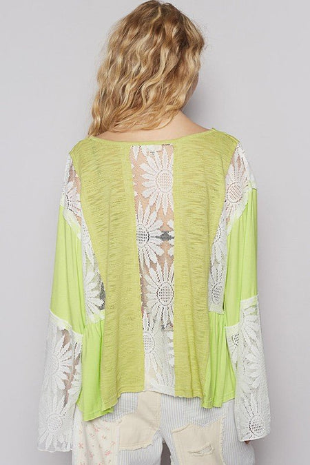 POL Lace Detail V - Neck Flare Sleeve Blouse - S. M. & Co.