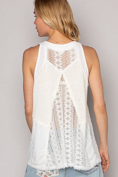 POL Lace Up Crochet Lace Tank - S. M. & Co.