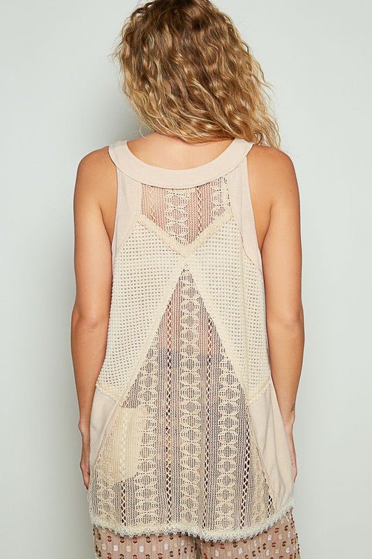 POL Lace Up Crochet Lace Tank - S. M. & Co.