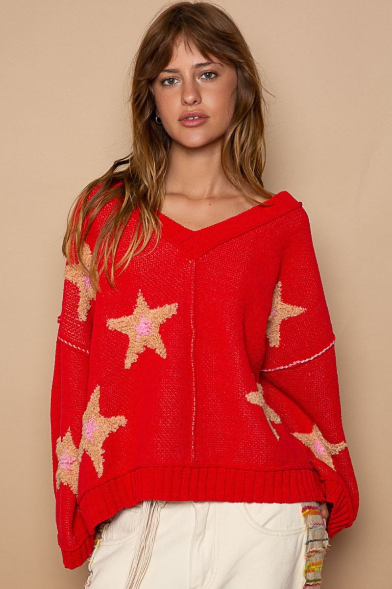 POL Long Sleeve Star Patch Sweater - S. M. & Co.