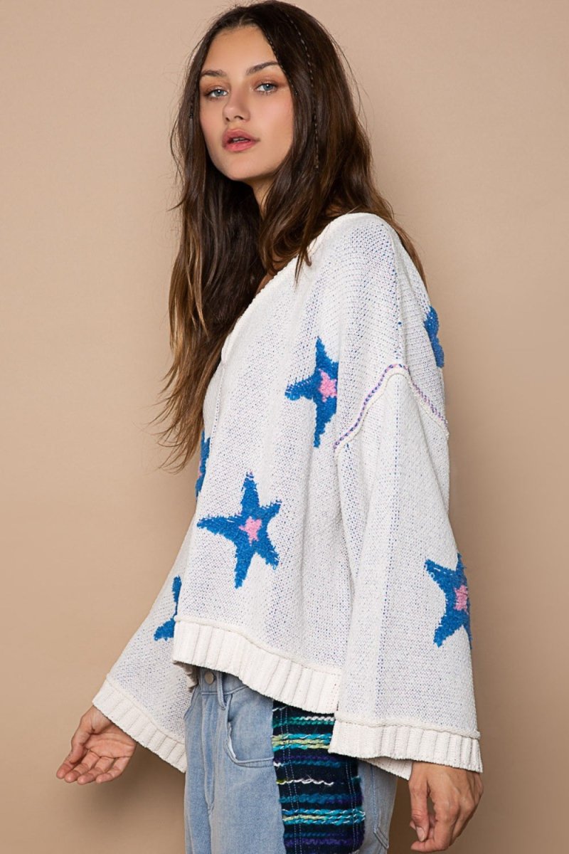 POL Long Sleeve Star Patch Sweater - S. M. & Co.