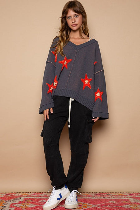 POL Long Sleeve Star Patch Sweater - S. M. & Co.