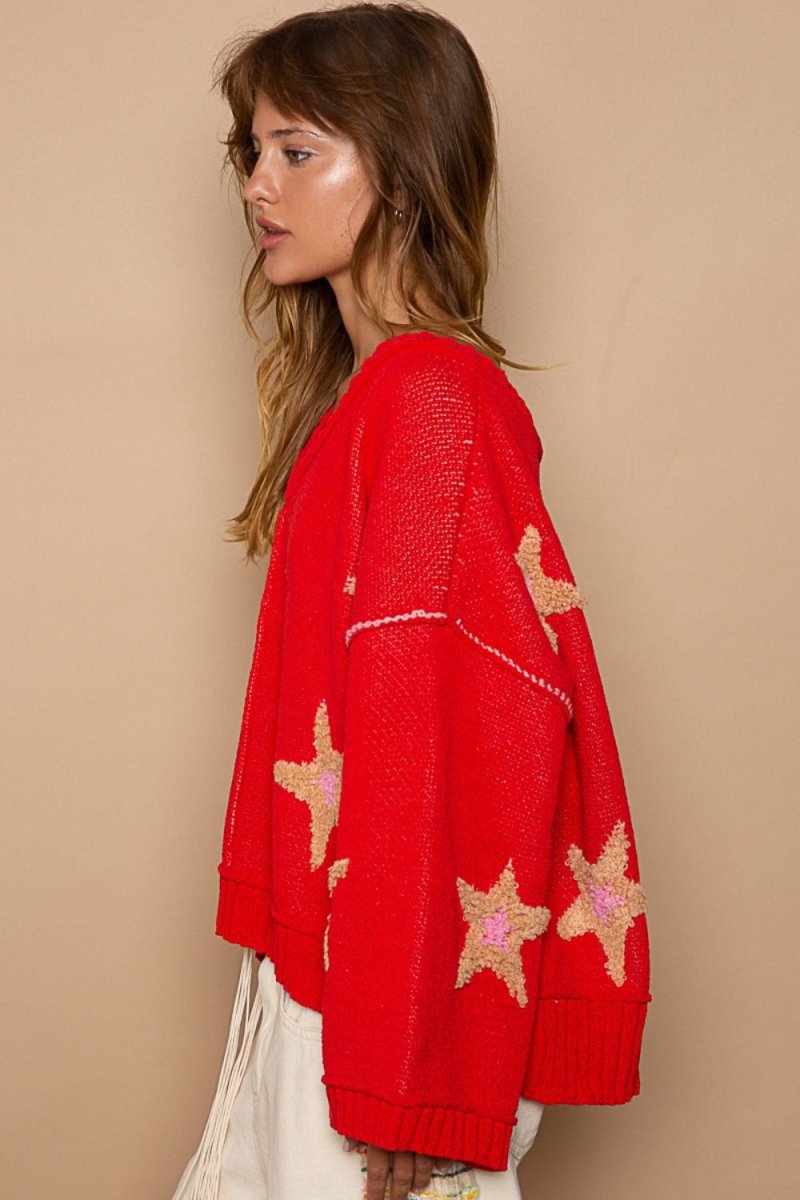 POL Long Sleeve Star Patch Sweater - S. M. & Co.