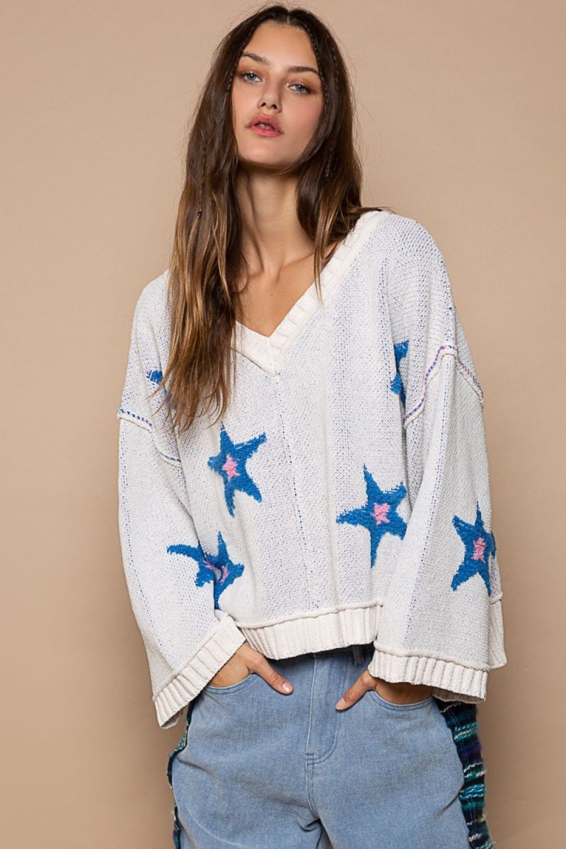 POL Long Sleeve Star Patch Sweater - S. M. & Co.