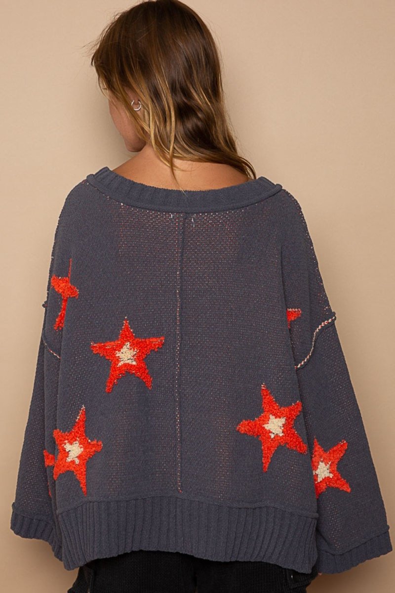 POL Long Sleeve Star Patch Sweater - S. M. & Co.