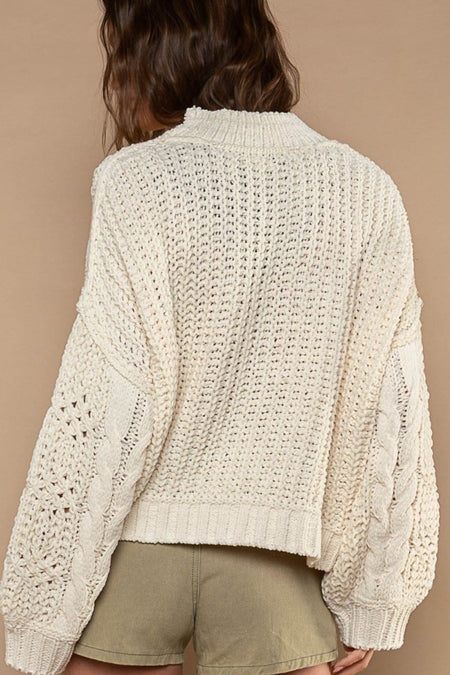 POL Mock Neck Cable Knit Sweater - S. M. & Co.