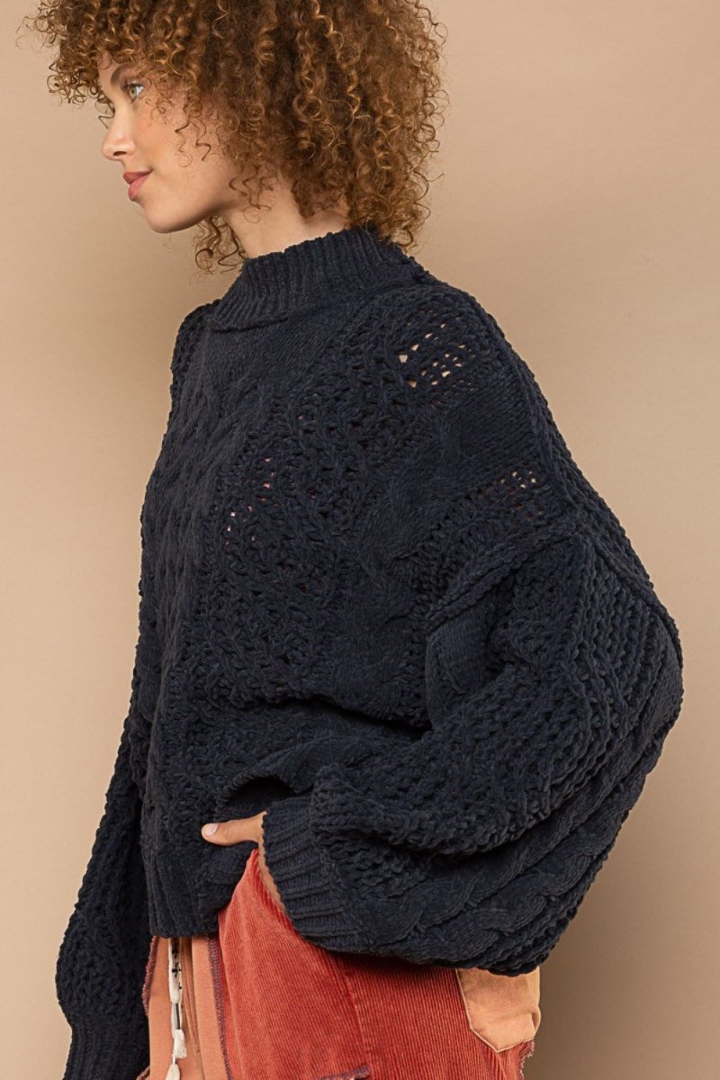 POL Mock Neck Cable Knit Sweater - S. M. & Co.