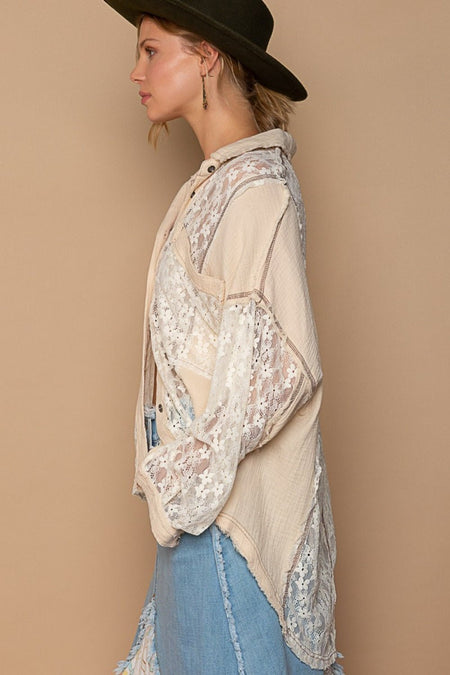 POL Oversize Lace Button - Down Shirt - S. M. & Co.