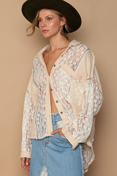 POL Oversize Lace Button - Down Shirt - S. M. & Co.