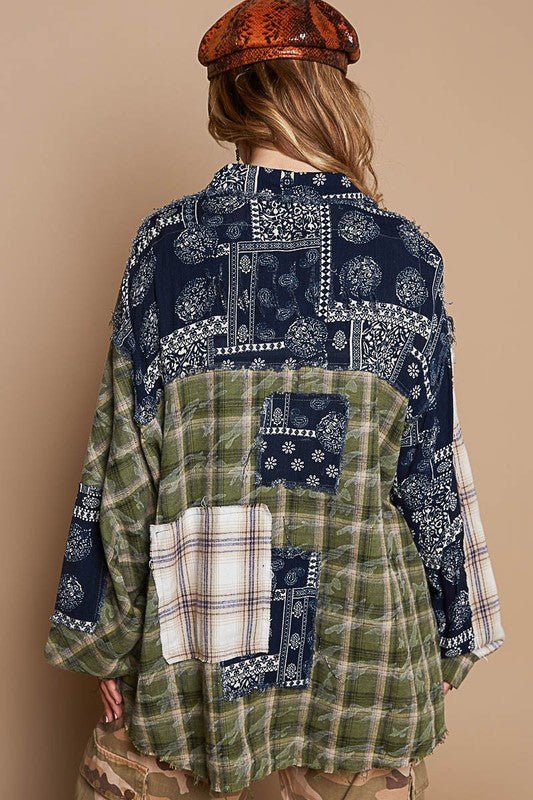 POL Patchwork Plaid Button Up Shirt - S. M. & Co.