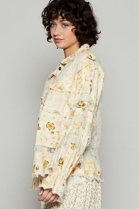 POL Raw Hem Lace Patch Flounce Sleeve Jacket - S. M. & Co.