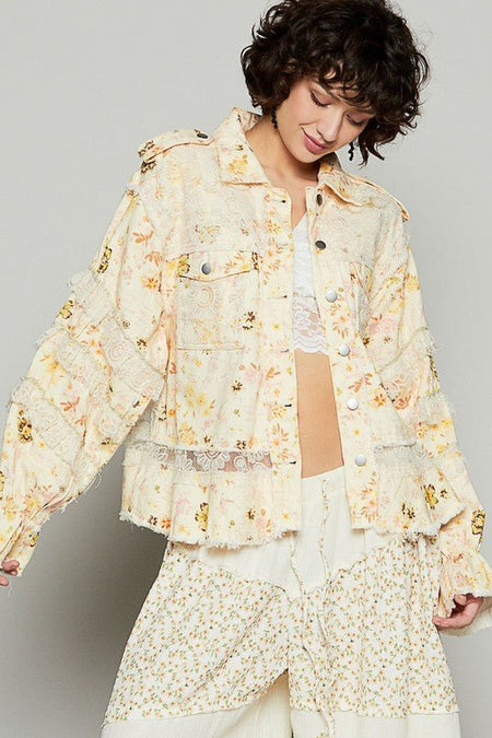 POL Raw Hem Lace Patch Flounce Sleeve Jacket - S. M. & Co.