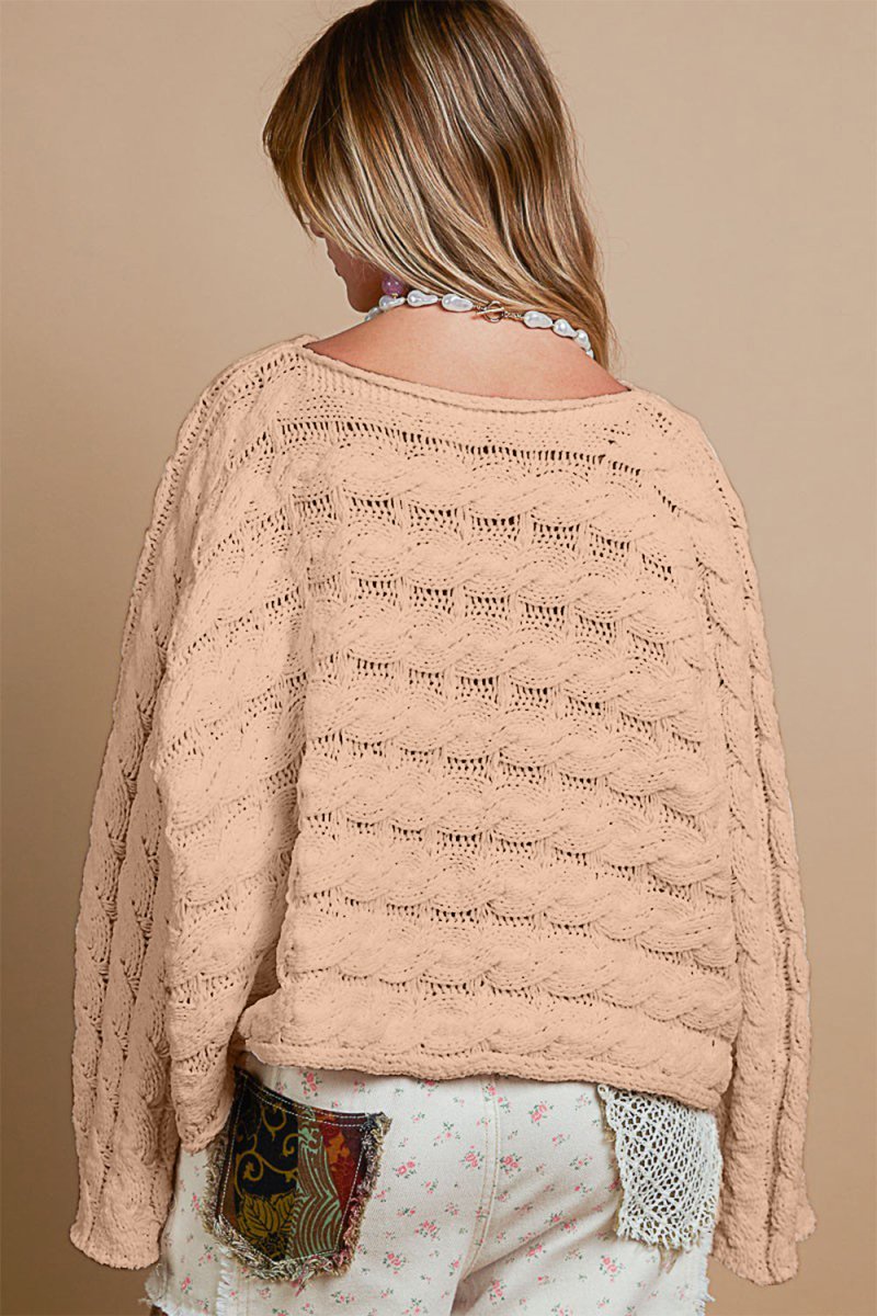 POL Round Neck Cable Knit Cropped Sweater - S. M. & Co.