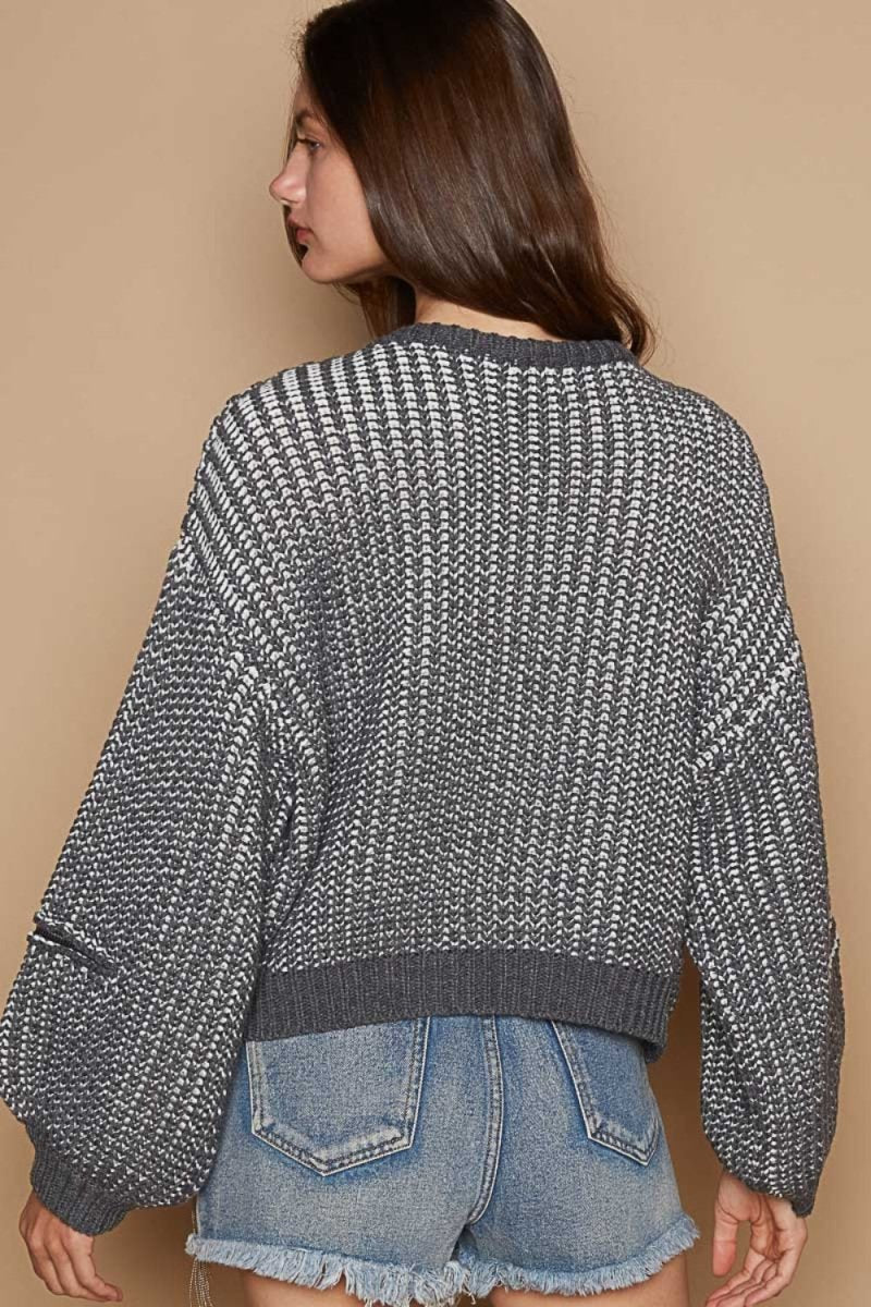 POL Round Neck Heart Patch Zipper Point Sleeve Sweater - S. M. & Co.