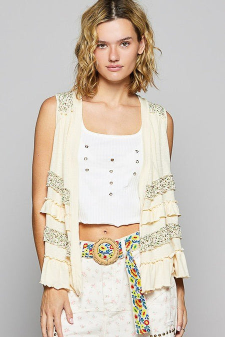 POL Ruffled Open Front Sleeveless Cardigan - S. M. & Co.