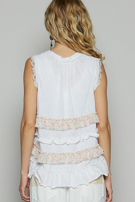 POL Ruffled Open Front Sleeveless Cardigan - S. M. & Co.