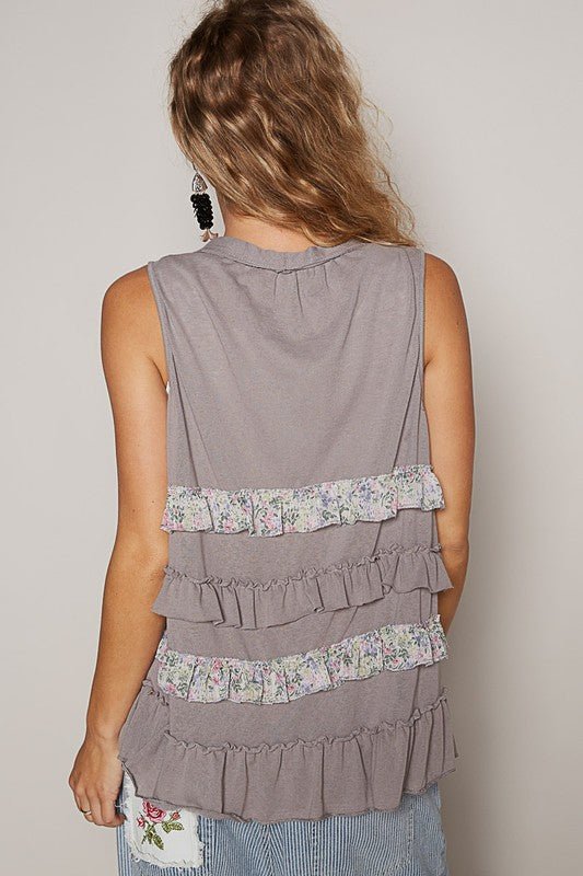 POL Ruffled Open Front Sleeveless Cardigan - S. M. & Co.