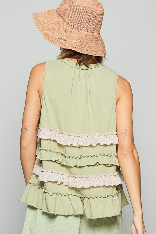 POL Ruffled Open Front Sleeveless Cardigan - S. M. & Co.