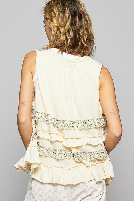 POL Ruffled Open Front Sleeveless Cardigan - S. M. & Co.