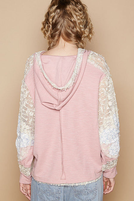 POL Star Patch Lace Long Sleeve Hooded Top - S. M. & Co.