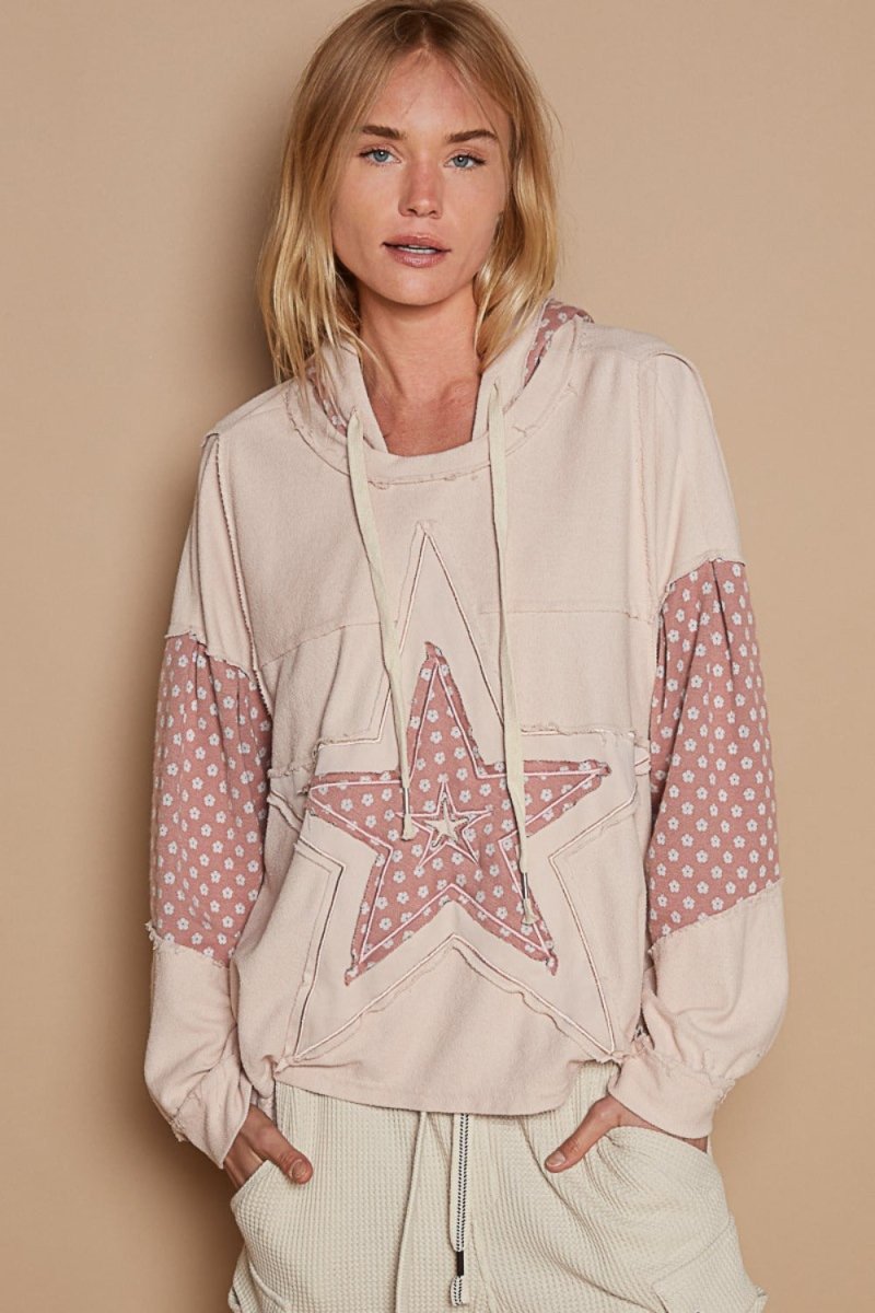 POL Star Patchwork Raw Edge French Terry Hoodie - S. M. & Co.