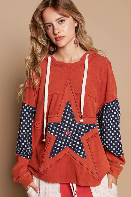 POL Star Patchwork Raw Edge French Terry Hoodie - S. M. & Co.