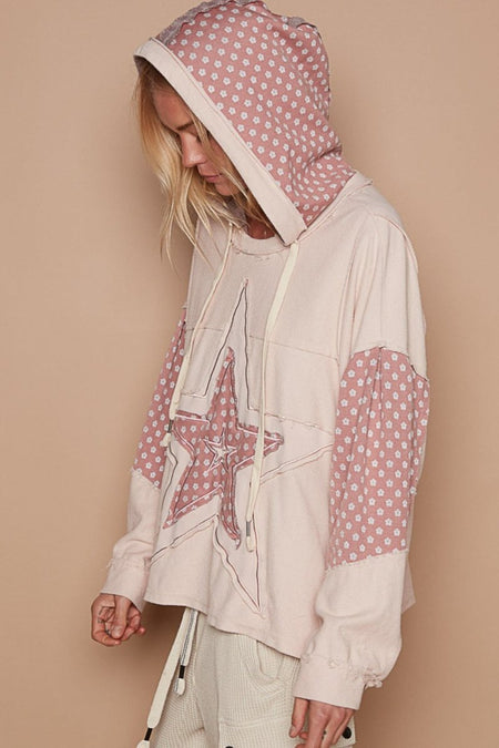 POL Star Patchwork Raw Edge French Terry Hoodie - S. M. & Co.