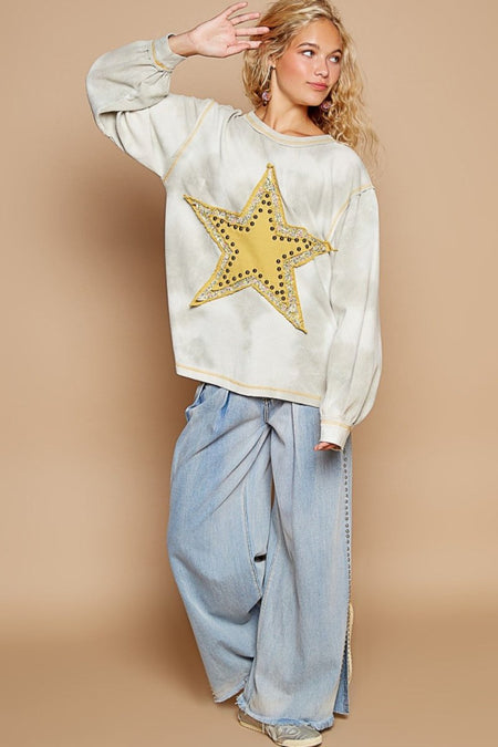 POL Washed Star Patch With Studded Top - S. M. & Co.