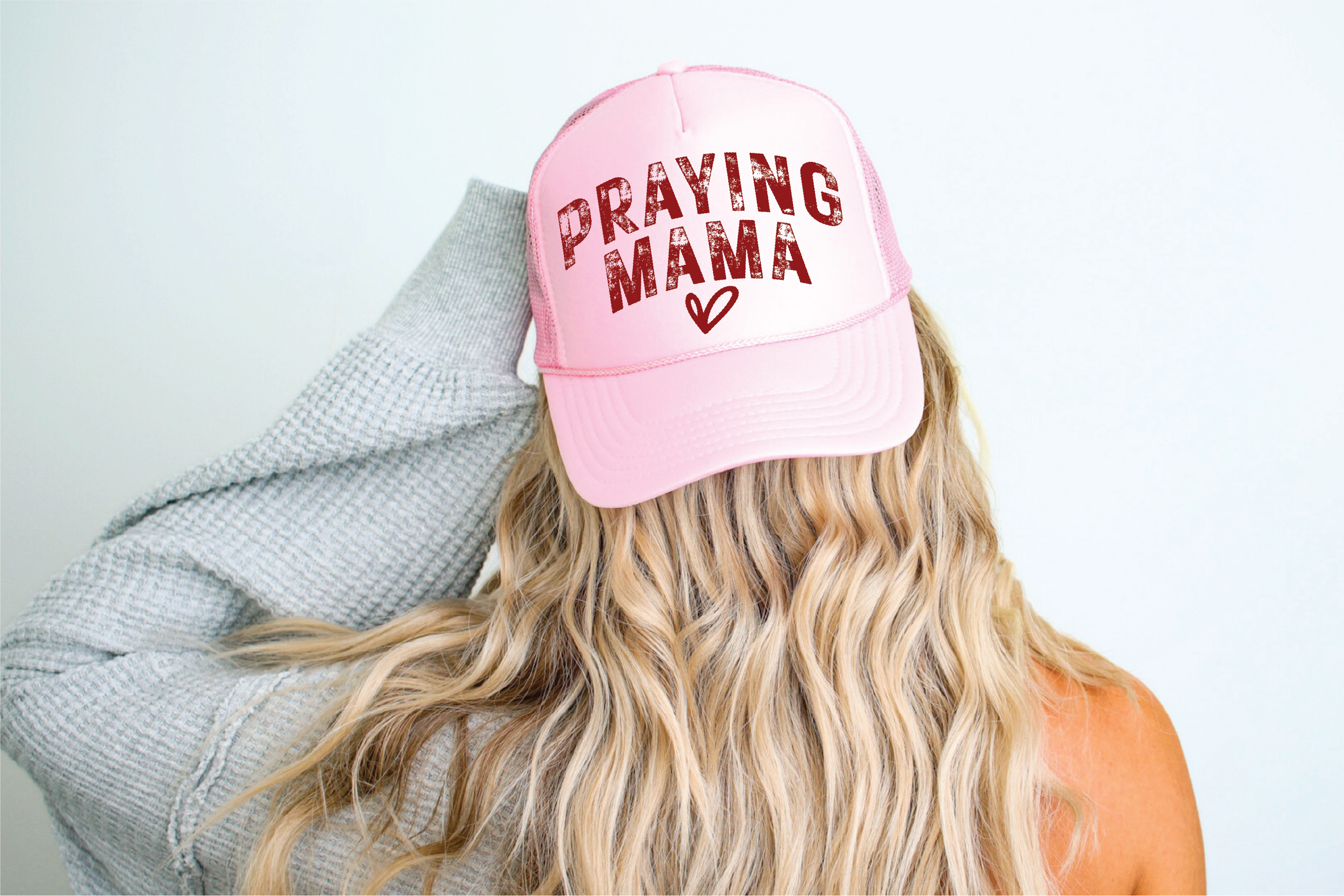 Praying Mama DTF Printed Light Pink Trucker Hat