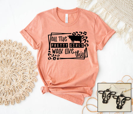 Pretty Girls Walk Like This- Dairy Cow - S. M. & Co. - Sunset Small Tee