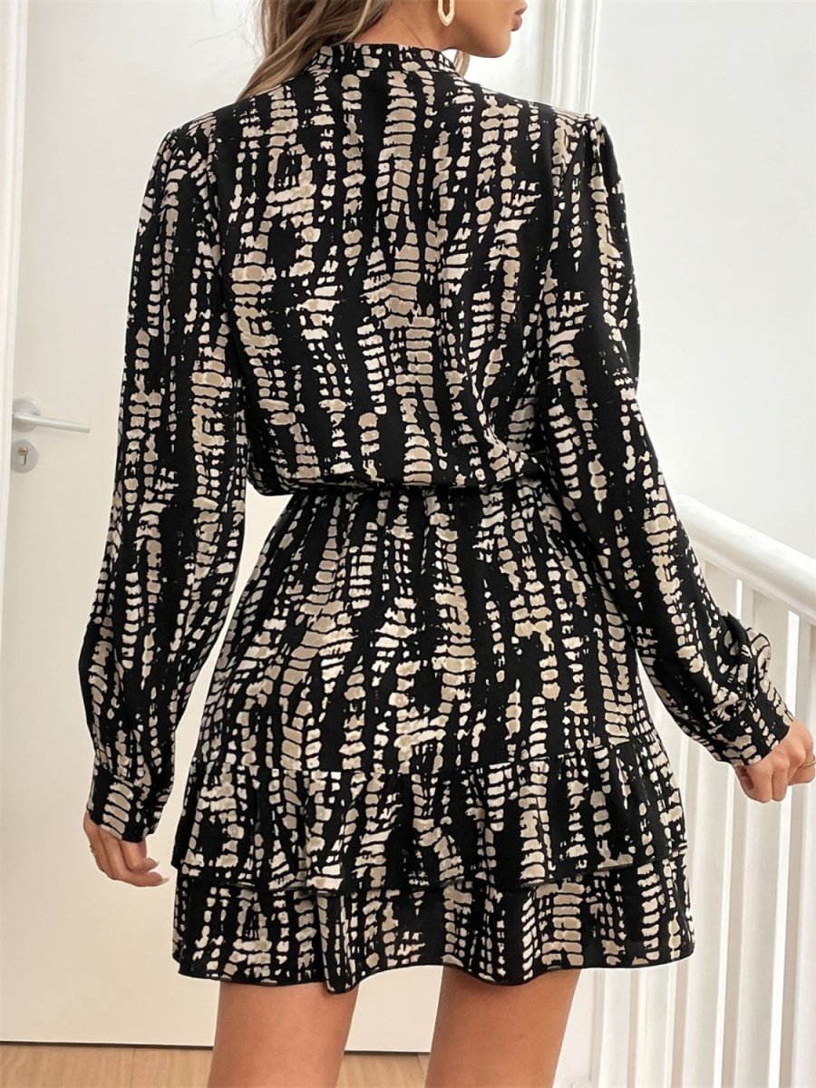 Printed Long Sleeve Mini Dress - S. M. & Co.